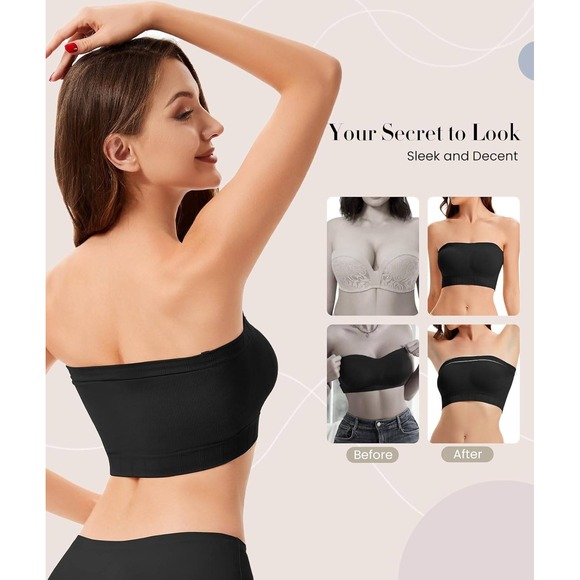 2 Pack Tan & Black Strapless Bras with Silicone Grip and Convertible Strap Small - Picture 8 of 10